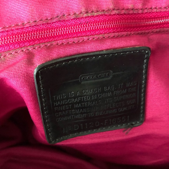 COACH Black Monogram handles and shoulder strap. - Picture 7 of 10